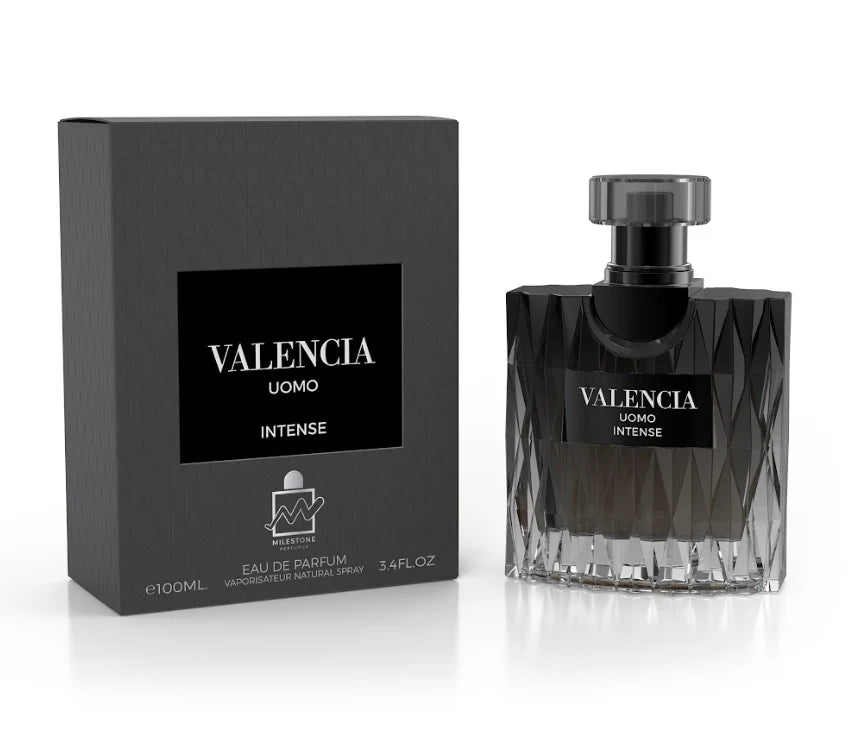 Milestone Perfumes Valencia Uomo Intense 100ml EDP Leather & Vanilla Notes Amber Fougere Scent Mens
