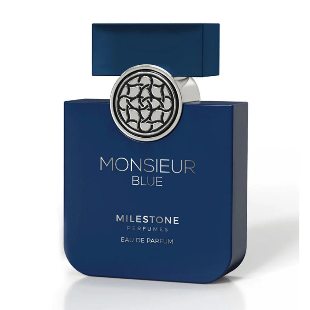 Milestone Monsieur Blue Eau de Parfum 100ML for Men - Sophisticated Fresh Aromatic Woody Scent with Premium Concentration & Iconic Navy Blue Bottle